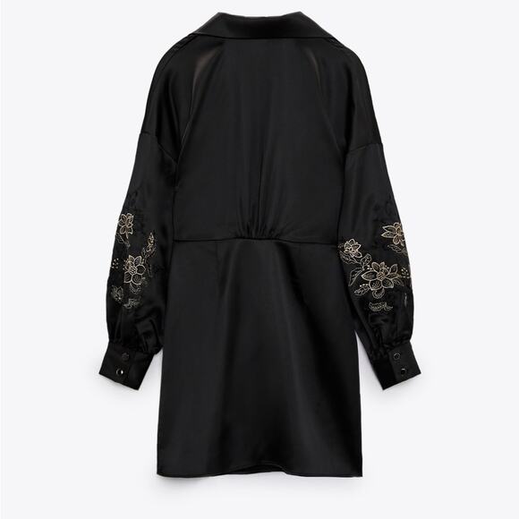 ZARA BLOGGER FAVORITE EMBROIDERED SATIN EFFECT DRESS - Picture 8 of 8